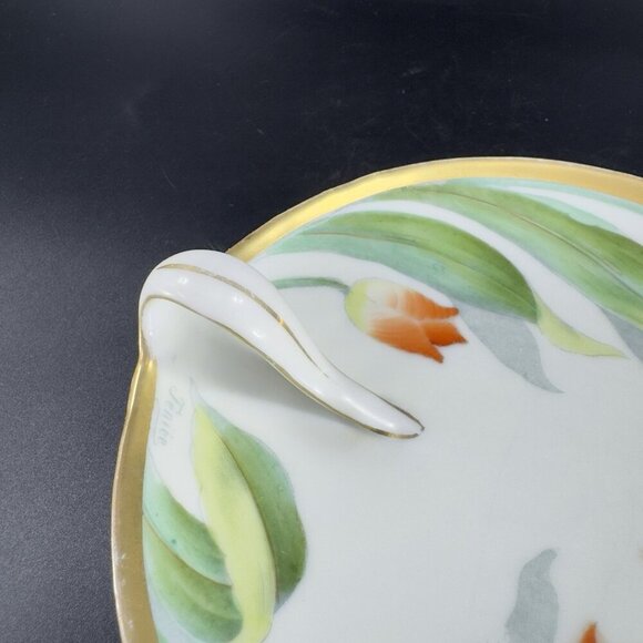 P T Bavaria Tirschenreuth Germany Porcelain Hand Painted Nappy Dish Plate Handle - Picture 9 of 14